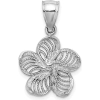 14K White Gold Beaded and Polished Plumeria Flower Charm - Rhodium Plated 15.35mm by Oro Pregiato