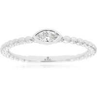 14K White Gold Beaded Band Ring with Bezel-Set Marquise Cut Diamond - 0.14 Carat Total Diamond Weight - Royal Jewelry