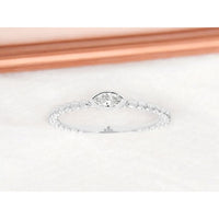 14K White Gold Beaded Band Ring with Bezel-Set Marquise Cut Diamond - 0.14 Carat Total Diamond Weight - Royal Jewelry
