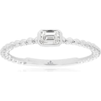 14K White Gold Beaded Bezel-Set Emerald Cut Diamond Ring - 0.20 Carat Total Diamond Weight - Royal Jewelry