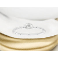 14K White Gold Beaded Bezel-Set Emerald Cut Diamond Ring - 0.20 Carat Total Diamond Weight - Royal Jewelry