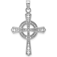 14K White Gold Beaded Celtic Iona Cross Charm Pendant with Rhodium Plating by Oro Pregiato