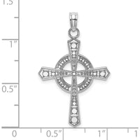 14K White Gold Beaded Celtic Iona Cross Charm Pendant with Rhodium Plating by Oro Pregiato