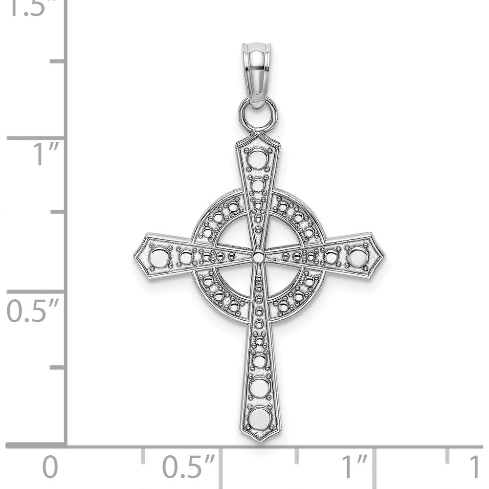 14K White Gold Beaded Celtic Iona Cross Charm Pendant with Rhodium Plating by Oro Pregiato