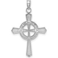 14K White Gold Beaded Celtic Iona Cross Charm Pendant with Rhodium Plating by Oro Pregiato