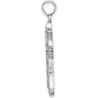 14K White Gold Beaded Cross Pendant - Rhodium Plated Charm by Oro Pregiato