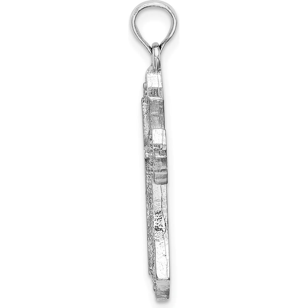 14K White Gold Beaded Cross Pendant - Rhodium Plated Charm by Oro Pregiato