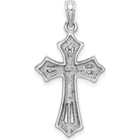 14K White Gold Beaded Cross Pendant - Rhodium Plated Charm by Oro Pregiato