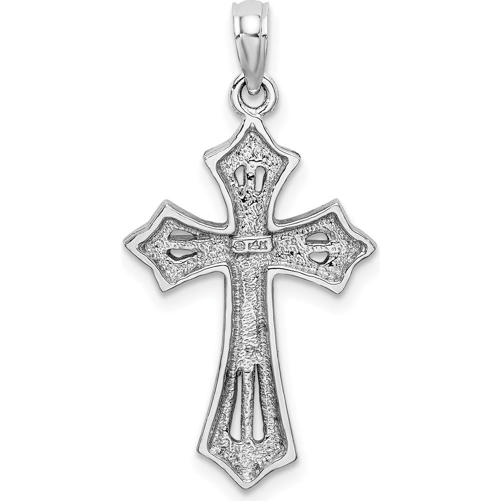 14K White Gold Beaded Cross Pendant - Rhodium Plated Charm by Oro Pregiato