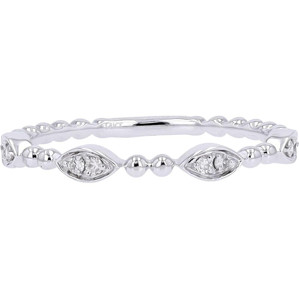 14K White Gold Beaded Diamond Band with Marquise-Shaped Accents - 0.06 Carat Total Diamond Weight