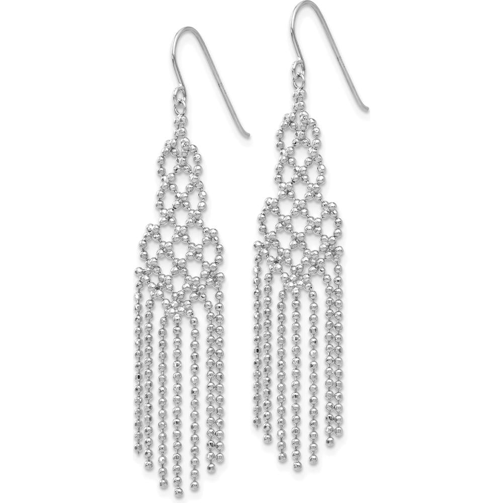14K White Gold Beaded Drop Earrings with Rhodium Plating - Polished Finish by 0