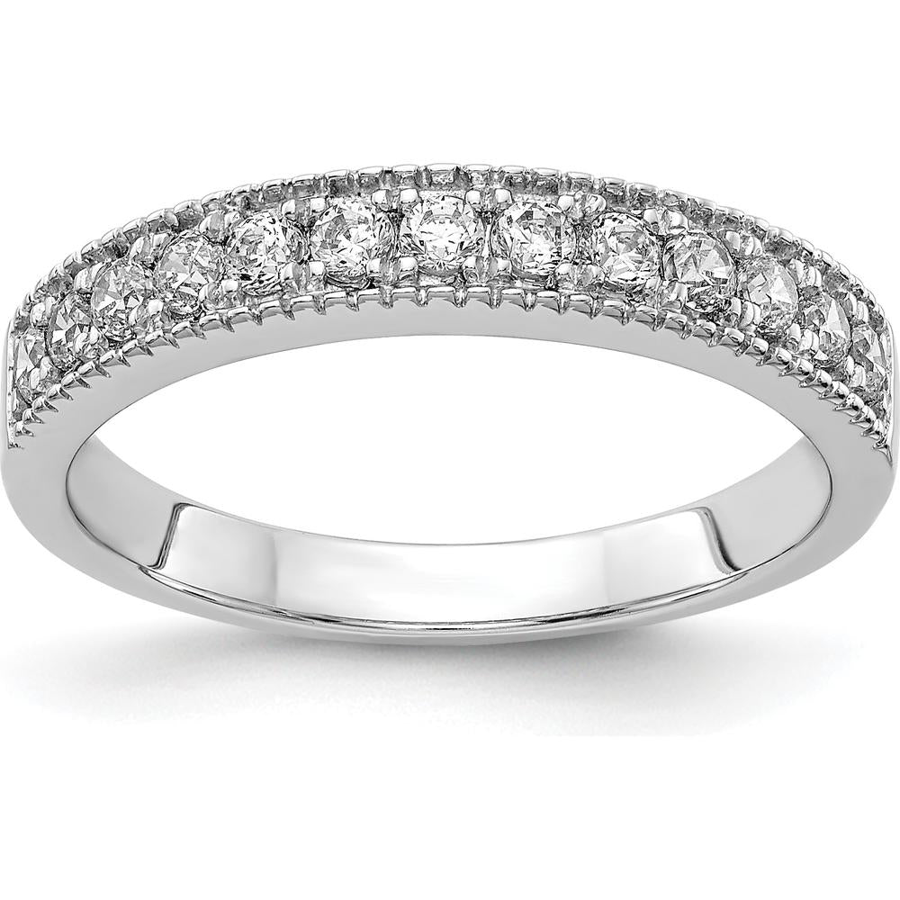 14K White Gold Beaded Edge Diamond Anniversary Band - 0.029 Carat Total Diamond Weight by 0