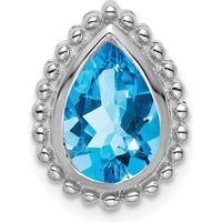 14K White Gold Beaded Edge Pendant with 9x6mm Pear Swiss Blue Topaz - 1.5 Carat Total Weight by Lumare Gioia
