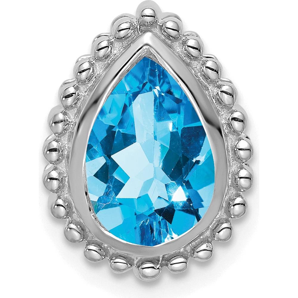 14K White Gold Beaded Edge Pendant with 9x6mm Pear Swiss Blue Topaz - 1.5 Carat Total Weight by Lumare Gioia