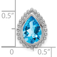14K White Gold Beaded Edge Pendant with 9x6mm Pear Swiss Blue Topaz - 1.5 Carat Total Weight by Lumare Gioia
