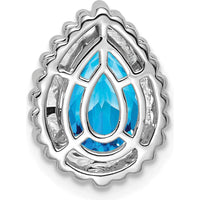 14K White Gold Beaded Edge Pendant with 9x6mm Pear Swiss Blue Topaz - 1.5 Carat Total Weight by Lumare Gioia