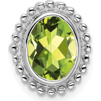 14K White Gold Beaded Edge Peridot Pendant - 1.00 Carat Oval Peridot by Lumare Gioia