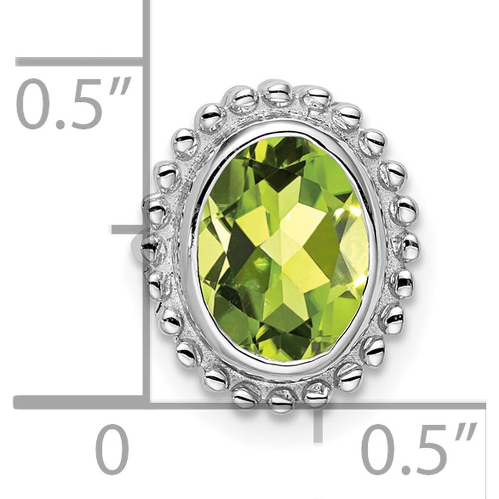14K White Gold Beaded Edge Peridot Pendant - 1.00 Carat Oval Peridot by Lumare Gioia