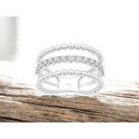 14K White Gold Beaded Triple-Row Diamond Wedding Band with Round Brilliant Cut Diamonds - 0.23 Carat Total Diamond Weight - Royal Jewelry
