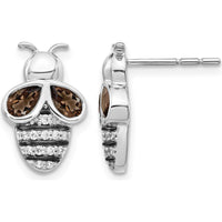 14K White Gold Bee Earrings with Pear Smokey Quartz and Round Diamonds - 0.165 Carats Total Gem Weight by Monteluci Fine Jewelry