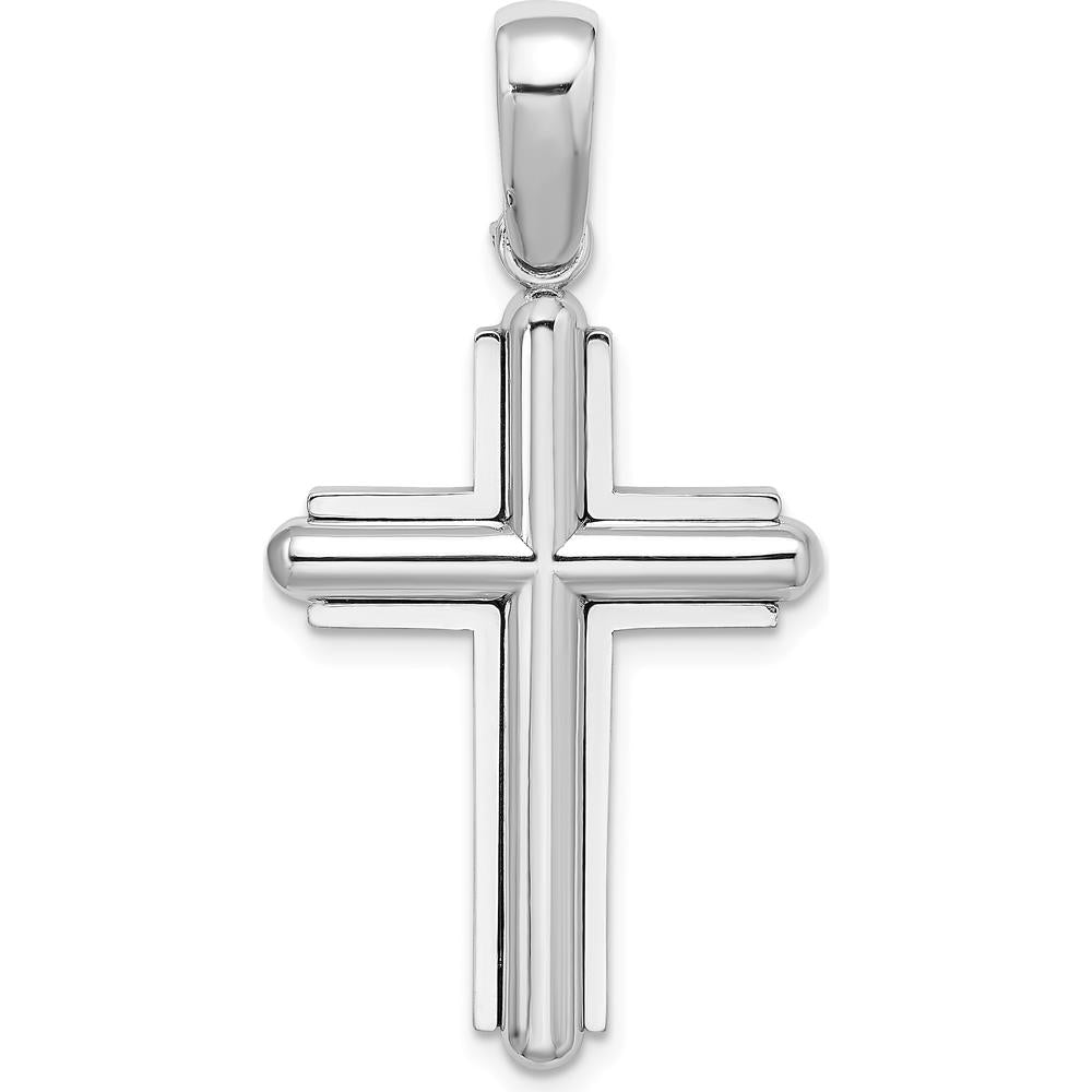 14K White Gold Beveled Cross Charm Pendant - Solid and Polished Finish by Oro Pregiato