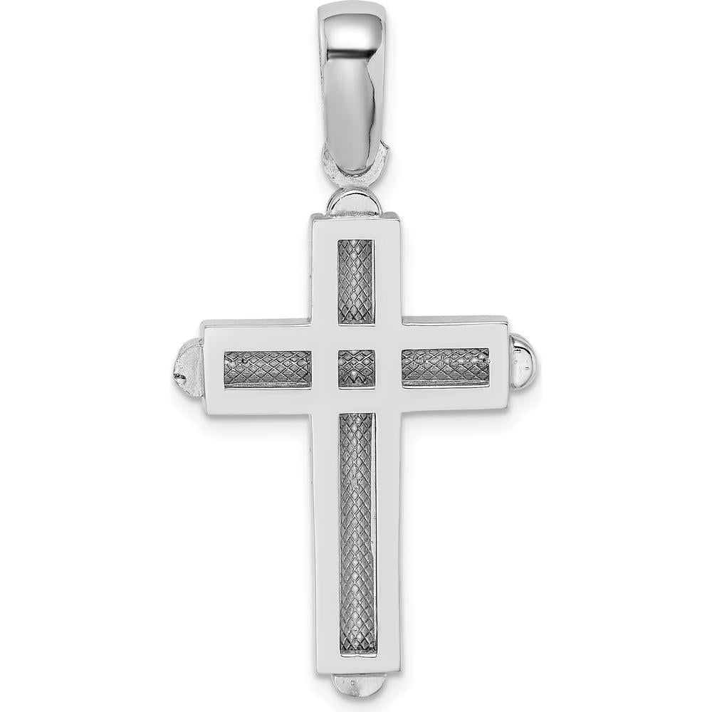 14K White Gold Beveled Cross Charm Pendant - Solid and Polished Finish by Oro Pregiato