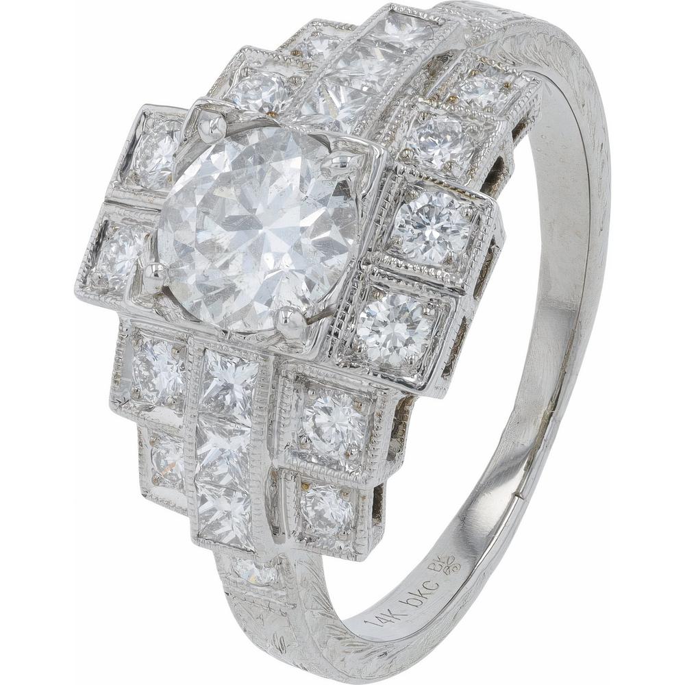 14K White Gold Beverly K Engagement Ring with 0.93 Carat Round Diamond Center and 1.70 Carat Total Diamond Weight