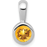 14K White Gold Bezel-set 5mm Round Citrine Pendant - 0.47 Carat Natural Citrine by Monteluci Fine Jewelry
