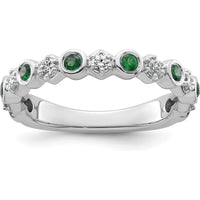 14K White Gold Bezel-Set Alternating Emerald and Diamond Band - Polished Rhodium Finish by 0
