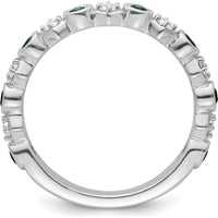 14K White Gold Bezel-Set Alternating Emerald and Diamond Band - Polished Rhodium Finish by 0