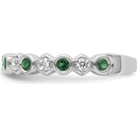 14K White Gold Bezel-Set Alternating Emerald and Diamond Band - Polished Rhodium Finish by 0