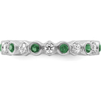 14K White Gold Bezel-Set Alternating Emerald and Diamond Band - Polished Rhodium Finish by 0