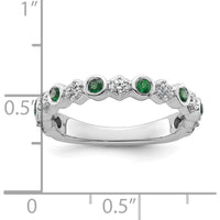 14K White Gold Bezel-Set Alternating Emerald and Diamond Band - Polished Rhodium Finish by 0