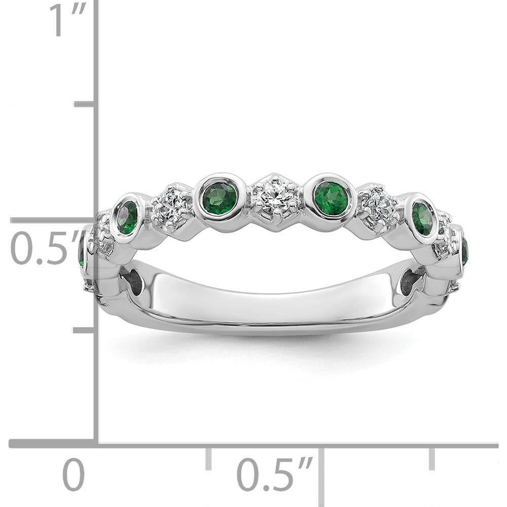 14K White Gold Bezel-Set Alternating Emerald and Diamond Band - Polished Rhodium Finish by 0