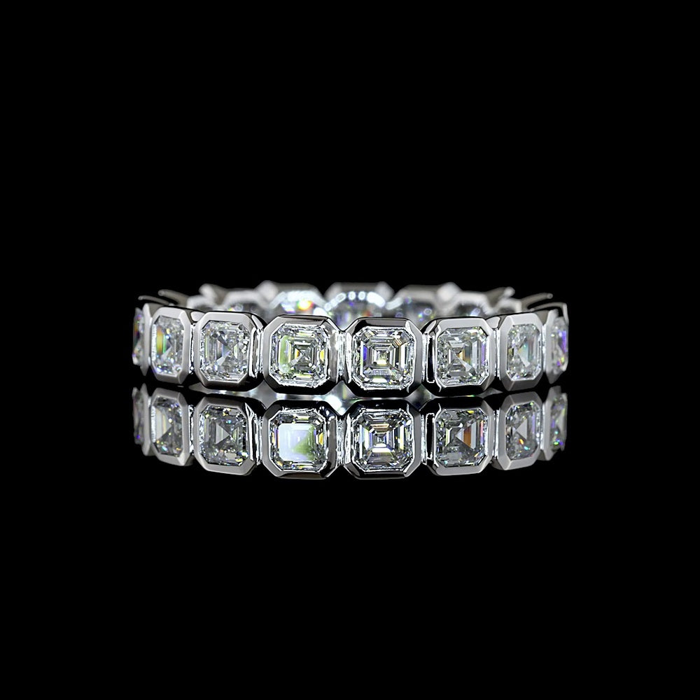 14K White Gold Bezel Set Asscher Cut Lab Diamond Eternity Band - 2.07 Carat Total Weight, 17 Stones, E-F VS1 Quality - Covaloro Fine Jewelry