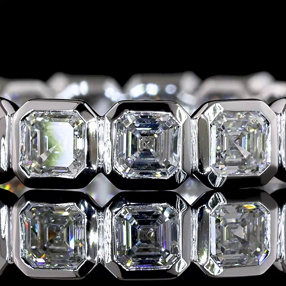 14K White Gold Bezel Set Asscher Cut Lab Diamond Eternity Band - 2.07 Carat Total Weight, 17 Stones, E-F VS1 Quality - Covaloro Fine Jewelry