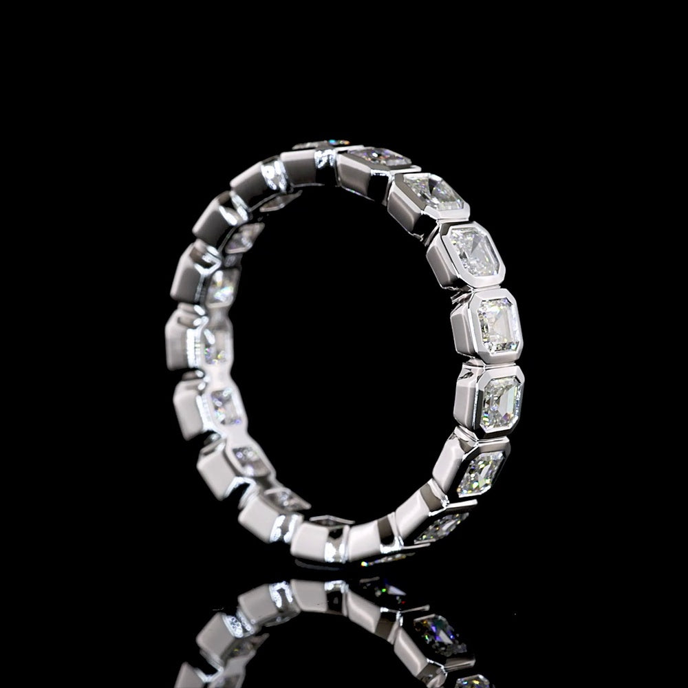 14K White Gold Bezel Set Asscher Cut Lab Diamond Eternity Band - 2.07 Carat Total Weight, 17 Stones, E-F VS1 Quality - Covaloro Fine Jewelry