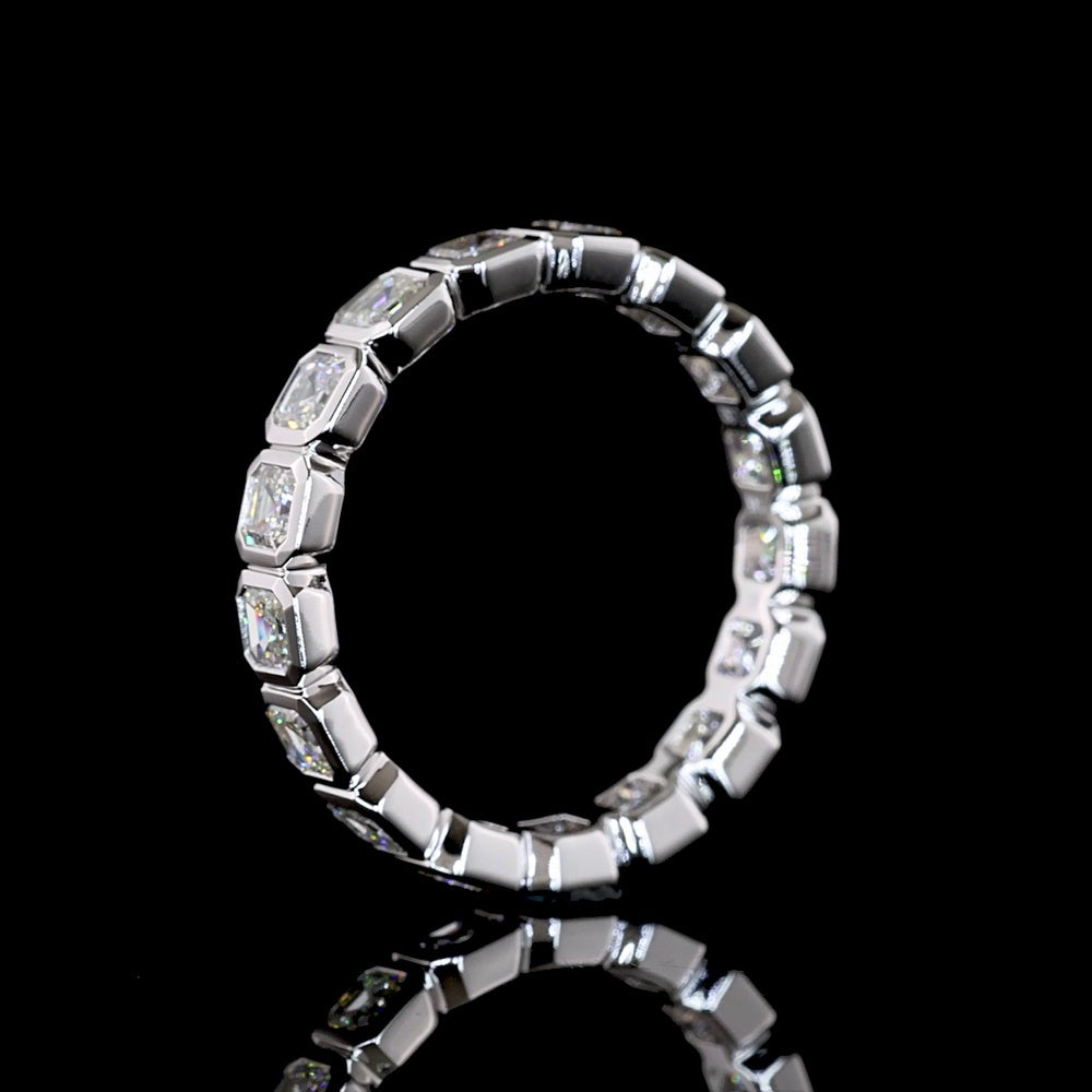 14K White Gold Bezel Set Asscher Cut Lab Diamond Eternity Band - 2.07 Carat Total Weight, 17 Stones, E-F VS1 Quality - Covaloro Fine Jewelry