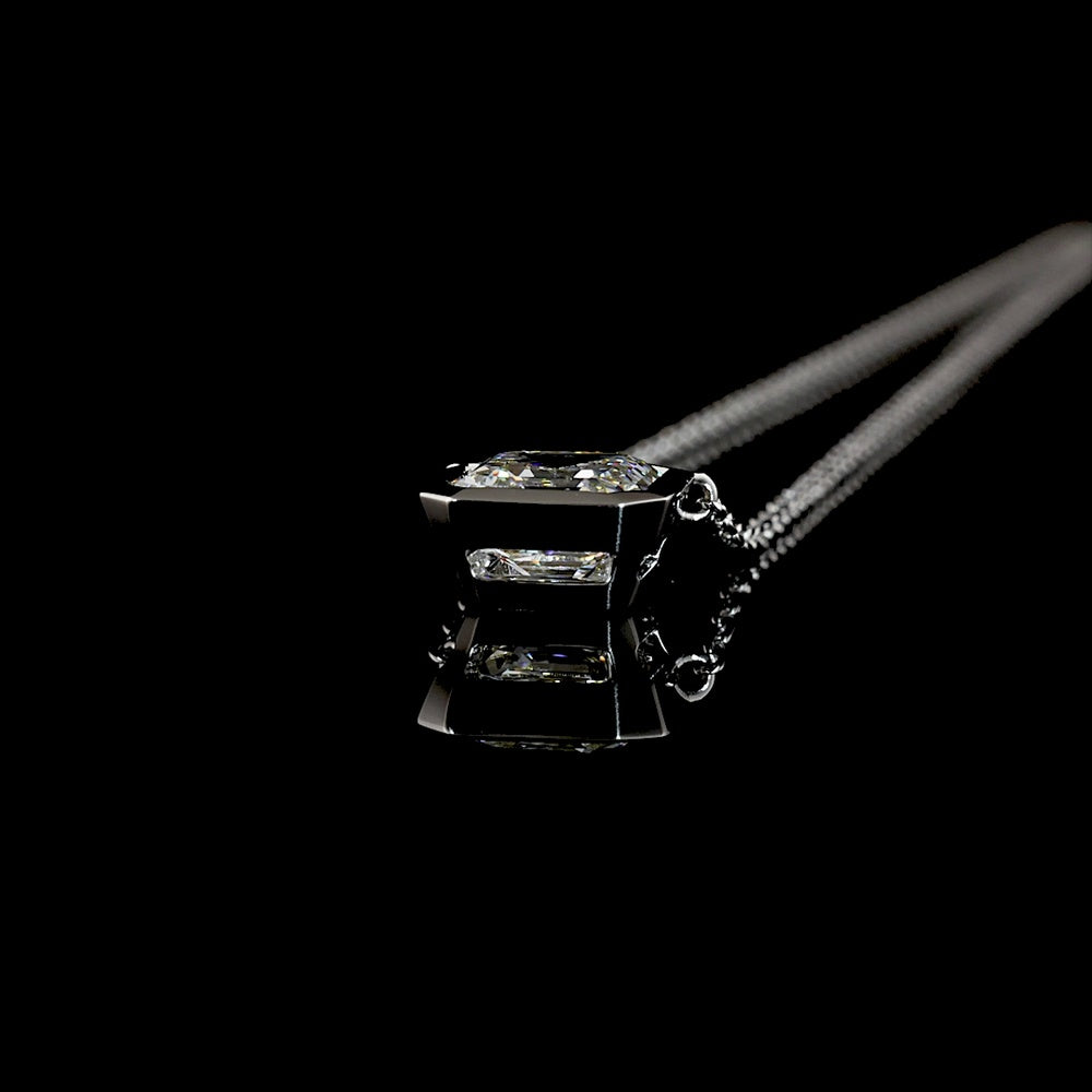 14K White Gold Bezel Set Asscher Cut Lab Diamond Solitaire Pendant - 1.01 Carat D VVS2 IGI Certified - Covaloro Fine Jewelry