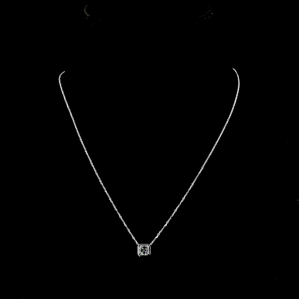 14K White Gold Bezel Set Asscher Cut Lab Diamond Solitaire Pendant - 1.01 Carat D VVS2 IGI Certified - Covaloro Fine Jewelry