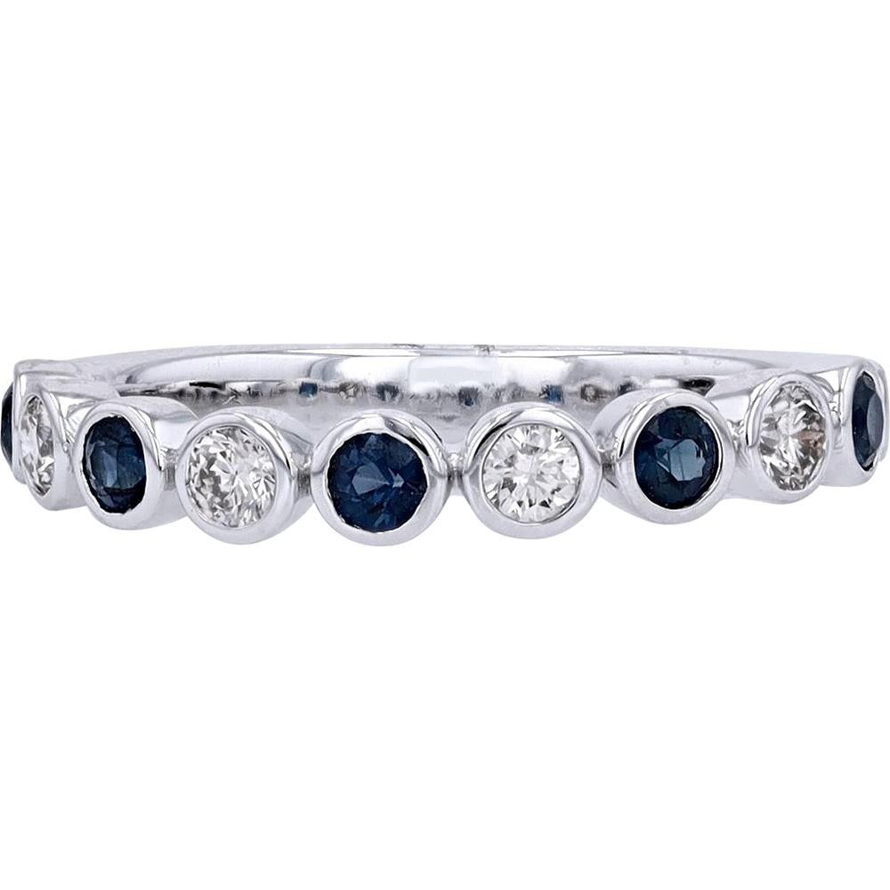 14K White Gold Bezel Set Band with Diamond & Sapphire - 0.25 Carat Total Diamond Weight