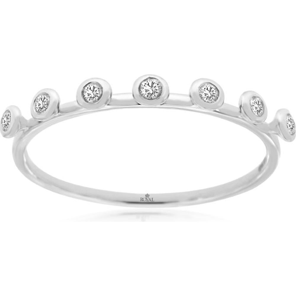 14K White Gold Bezel Set Diamond Band Ring with Round Diamonds - 0.12 Carats Total Diamond Weight