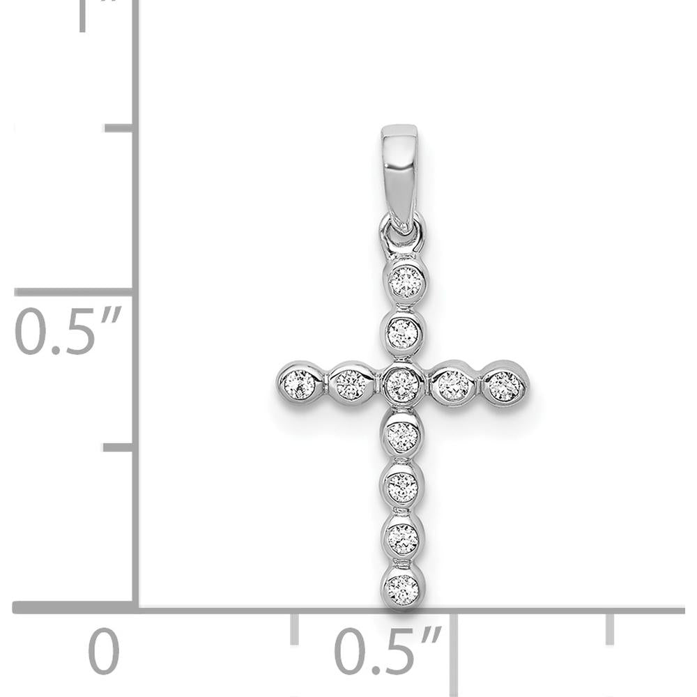 14K White Gold Bezel Set Diamond Cross Pendant - 0.10 Carat Total Diamond Weight by Monteluci Fine Jewelry