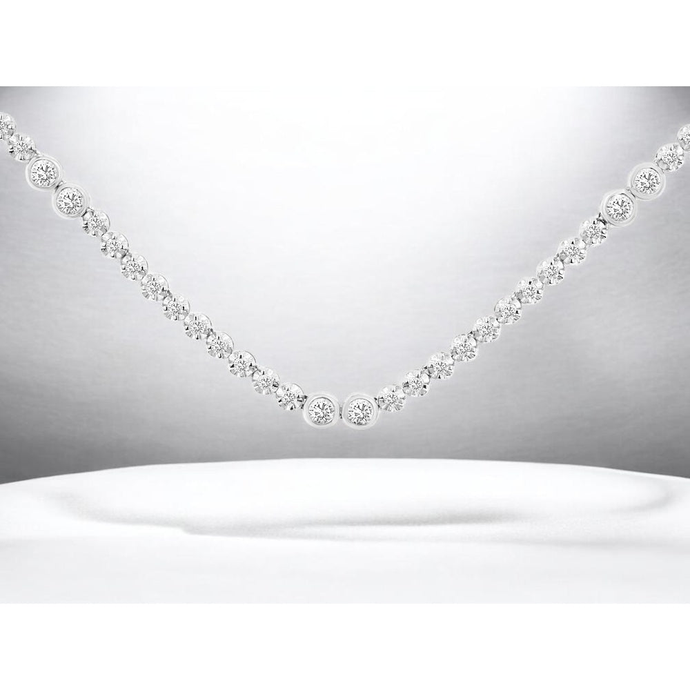 14K White Gold Bezel Set Diamond Necklace with Round Brilliant Diamonds - 2.55 Carat Total Diamond Weight - Royal Jewelry
