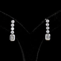 14K White Gold Bezel Set Drop Earrings with Round and Emerald Cut Lab Diamonds - 2.58 Carats Total Diamond Weight - Covaloro Fine Jewelry