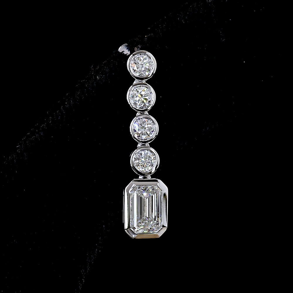 14K White Gold Bezel Set Drop Earrings with Round and Emerald Cut Lab Diamonds - 2.58 Carats Total Diamond Weight - Covaloro Fine Jewelry