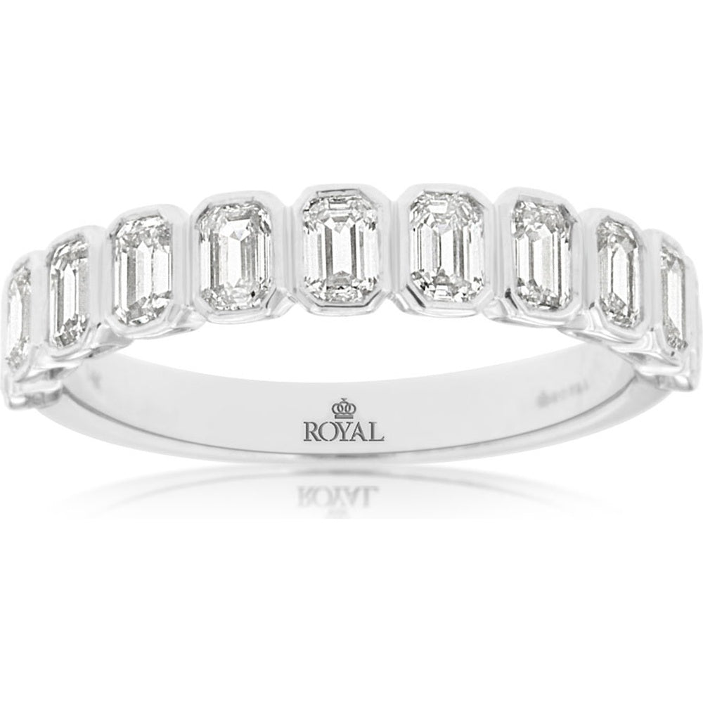 14K White Gold Bezel-Set Emerald Cut Diamond Band - 1.00 Carat Total Diamond Weight - Royal Jewelry