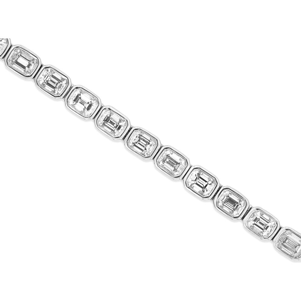 14K White Gold Bezel-Set Emerald Cut Diamond Bracelet - 4.70 Carat Total Diamond Weight - Royal Jewelry