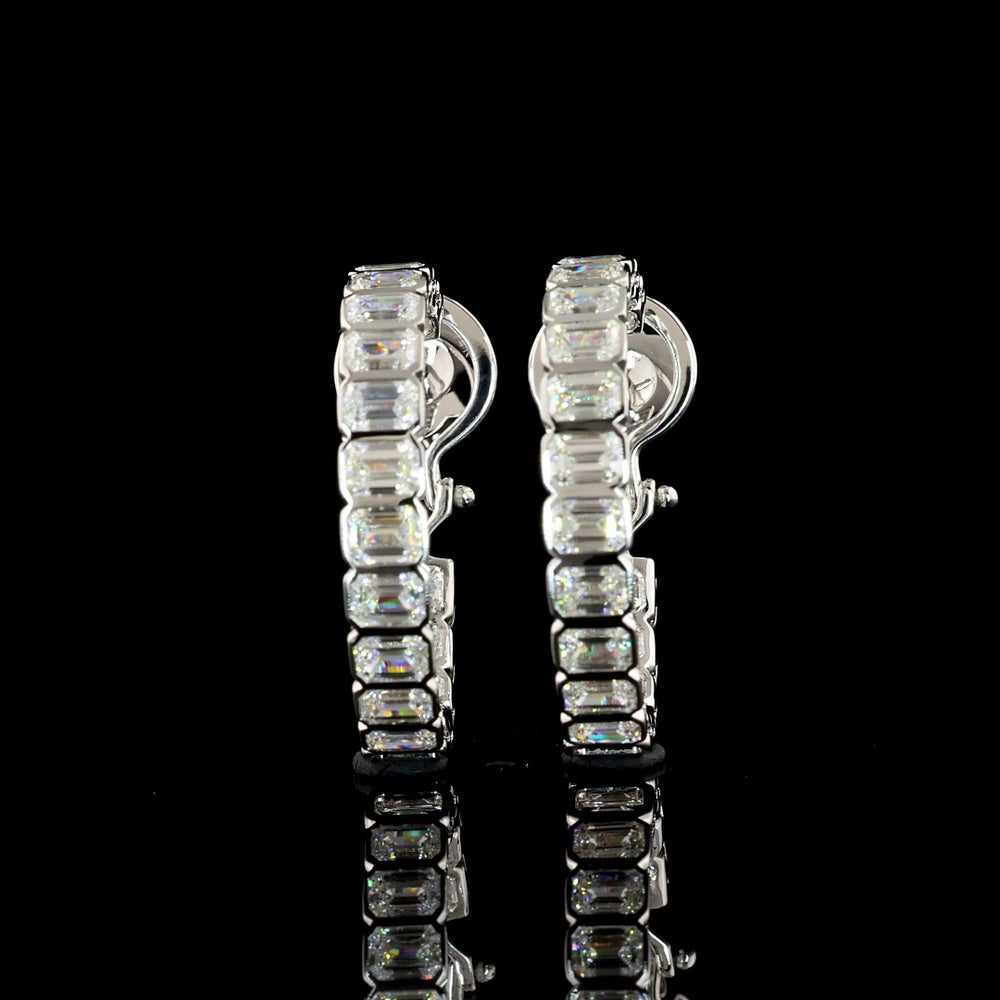 14K White Gold Bezel-Set Emerald Cut Lab Diamond Hoop Earrings - 5.00 Carat Total Diamond Weight (36 Stones, D-VS2) - Covaloro Fine Jewelry