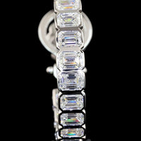 14K White Gold Bezel-Set Emerald Cut Lab Diamond Hoop Earrings - 5.00 Carat Total Diamond Weight (36 Stones, D-VS2) - Covaloro Fine Jewelry